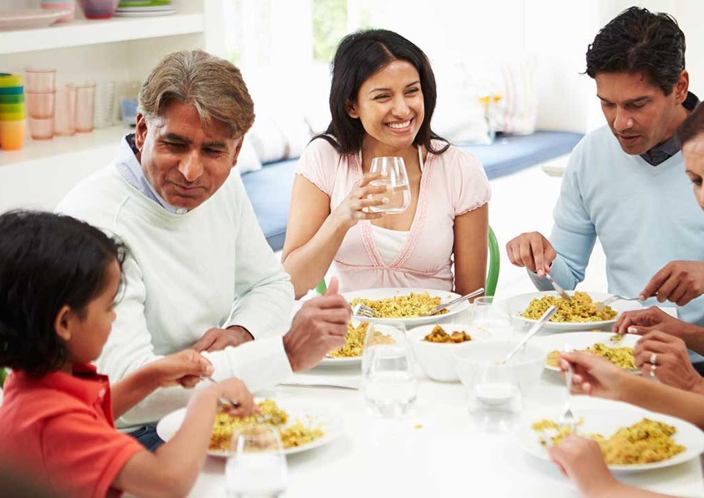 Family eating dinner at home