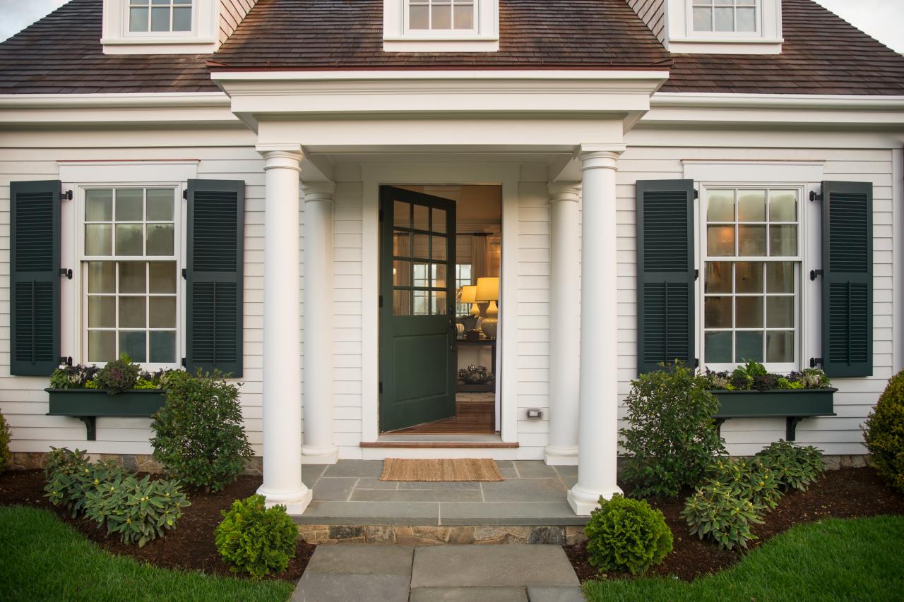 Portico over front door with gabled roof