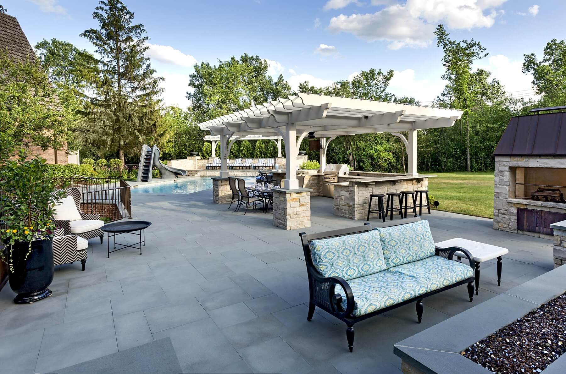 Patio with and pergola and patio furniture