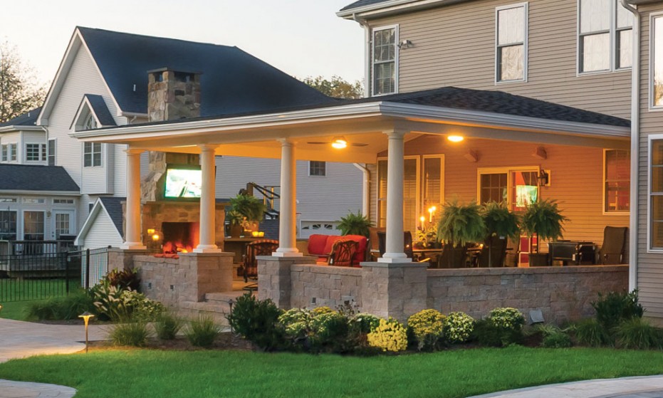 Front porch with fireplace