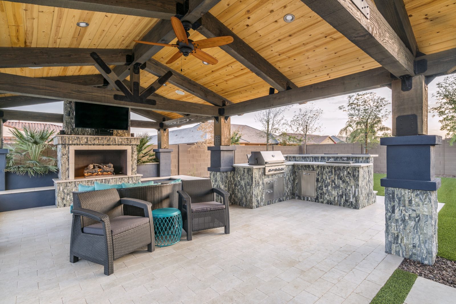 Patio with and pergola and patio furniture and outdoor kitchen