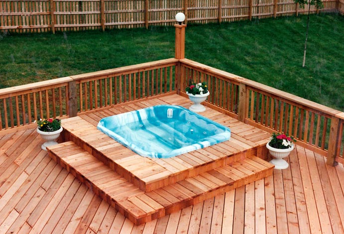 Deck with built-in hot tub