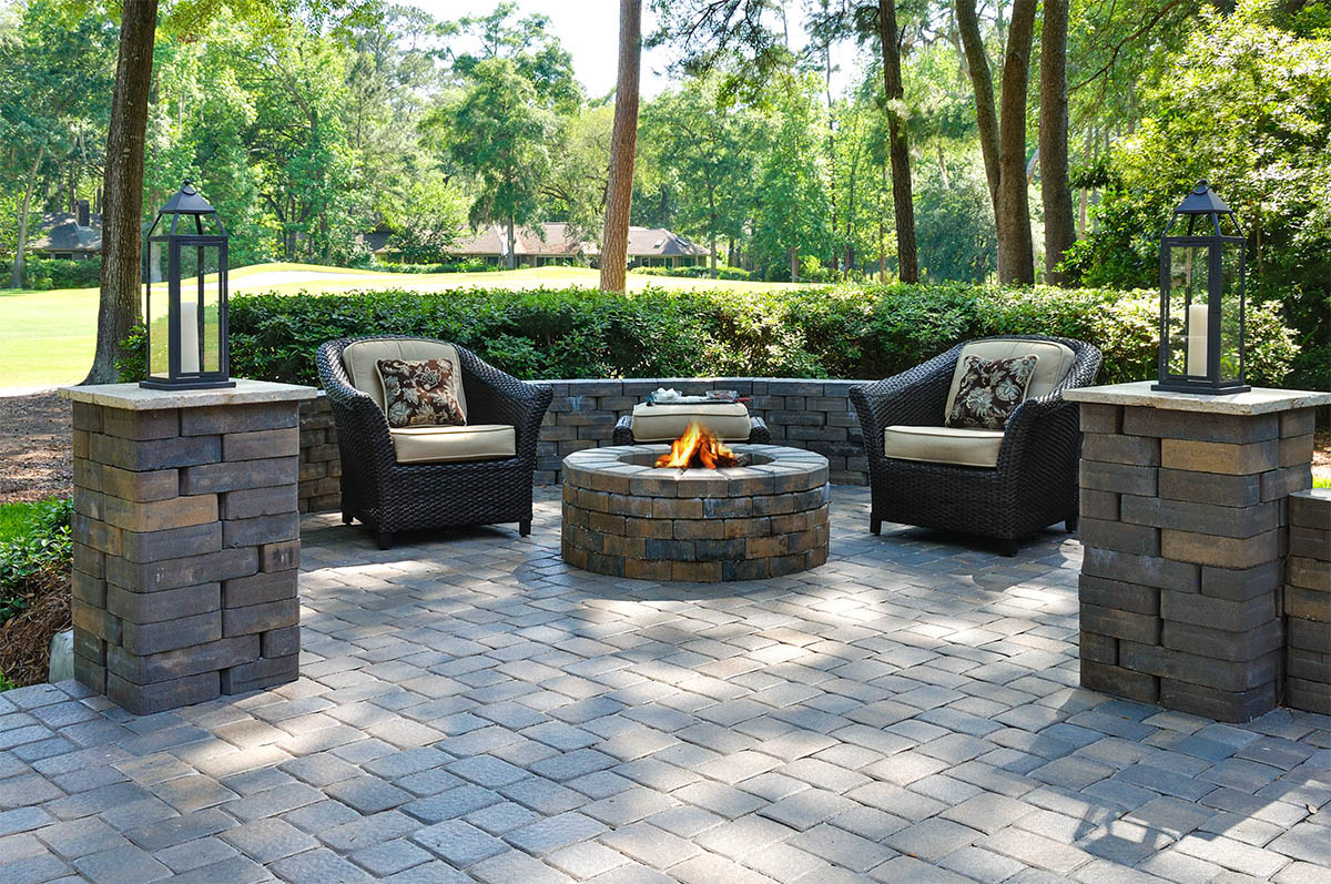 Patio with firepit and patio furniture