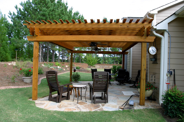 Patio with and pergola and patio furniture